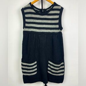 LUX Black Gray Striped Knit Empire Waist Sleeveless Babydoll Sweater Dress